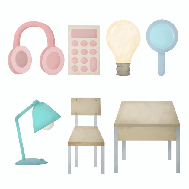Free Vector set of watercolor education items