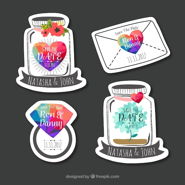 Free Vector set of wedding labels with fun style