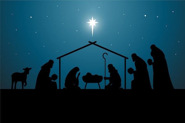 Free Vector silhouette nativity scene