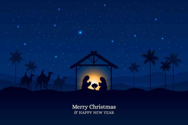 Free Vector silhouette nativity scene