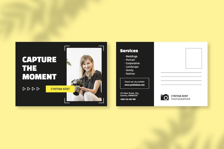 Free Vector simple cynthia kent photographer postcard