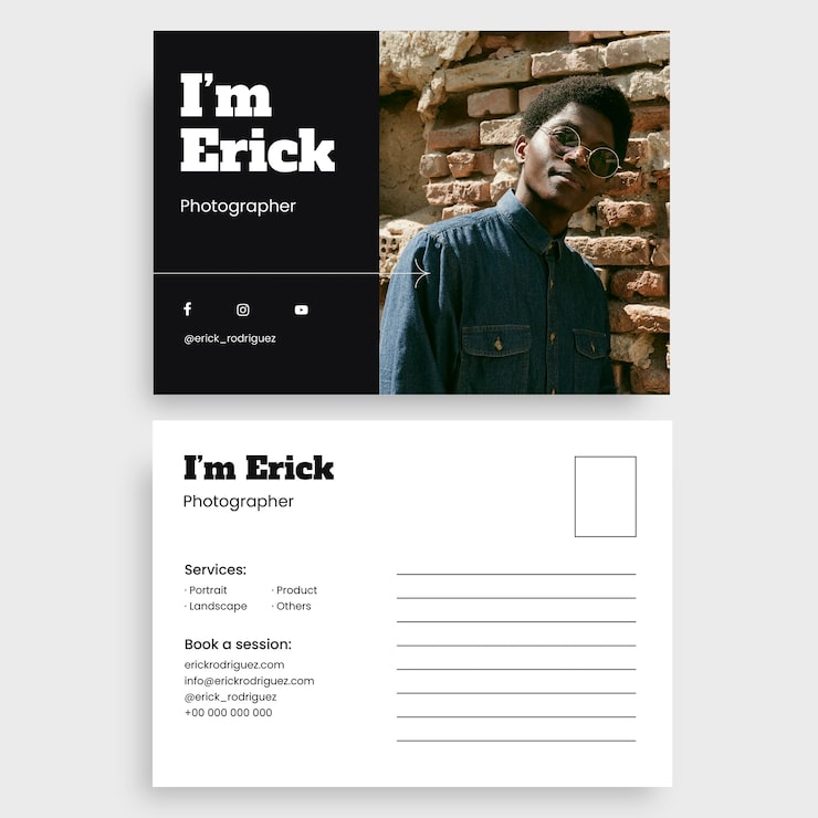 Free Vector simple erik rodriguez photographer postcard template