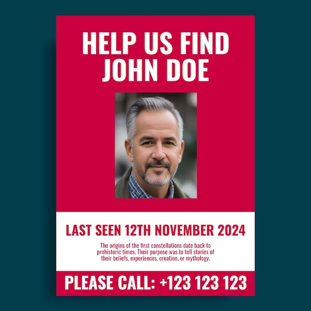 Free Vector simple help find john doe missing poster