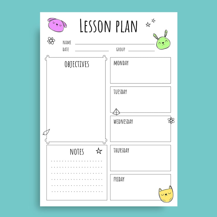 Free Vector simple lovely elementary lesson plan