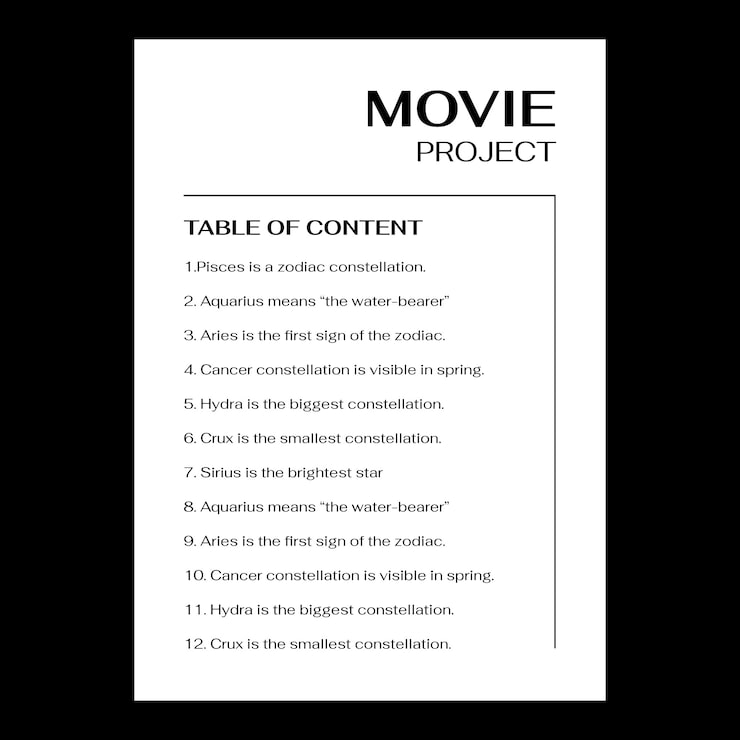 Free Vector simple minimalist movie project table of contents