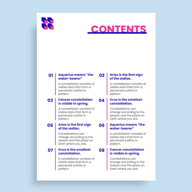 Free Vector simple modern business report table of contents