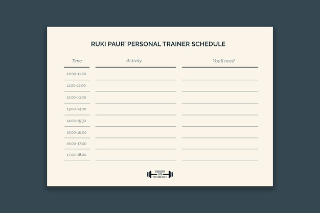 Free Vector simple personal trainer schedule