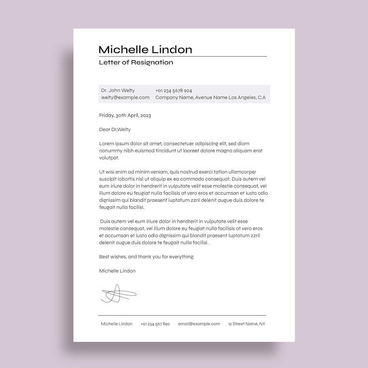 Free Vector simple resignation letter