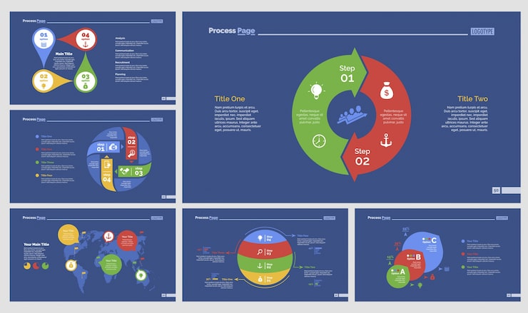 Free Vector six logistics slide templates set