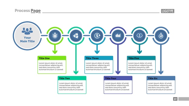 Free Vector six steps process chart slide template. business data. flowchart, diagram