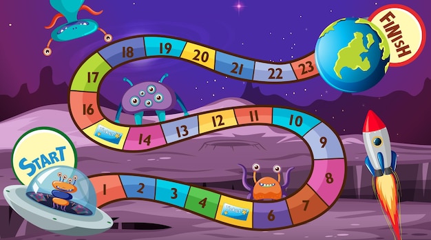Free Vector snake and ladders game template with space theme