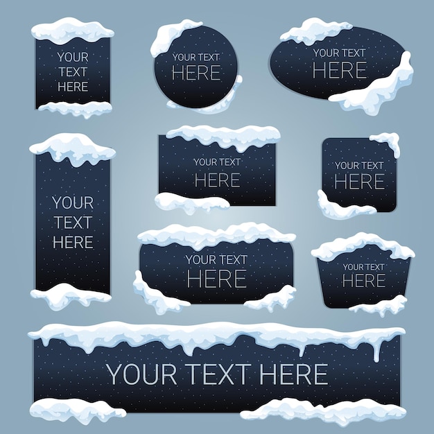 Free Vector snow and ice cap with text here gap banners set illustration