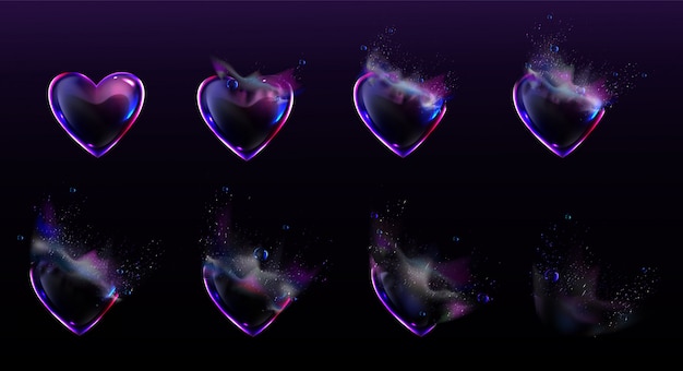 Free Vector soap bubbles heart shape burst sprites animation