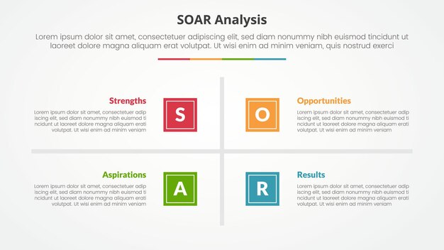 Free Vector soar analysis infographic concept for slide presentation with square base and cross line center with 4 point list with flat style