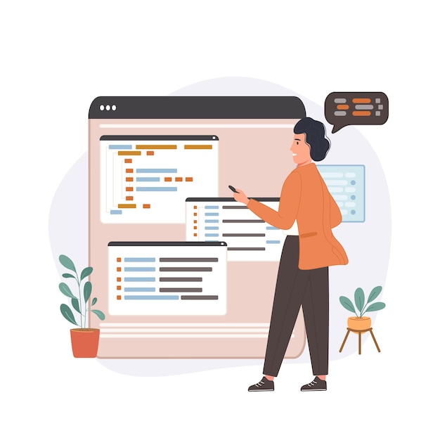 Free Vector software developing company programmer explore code.