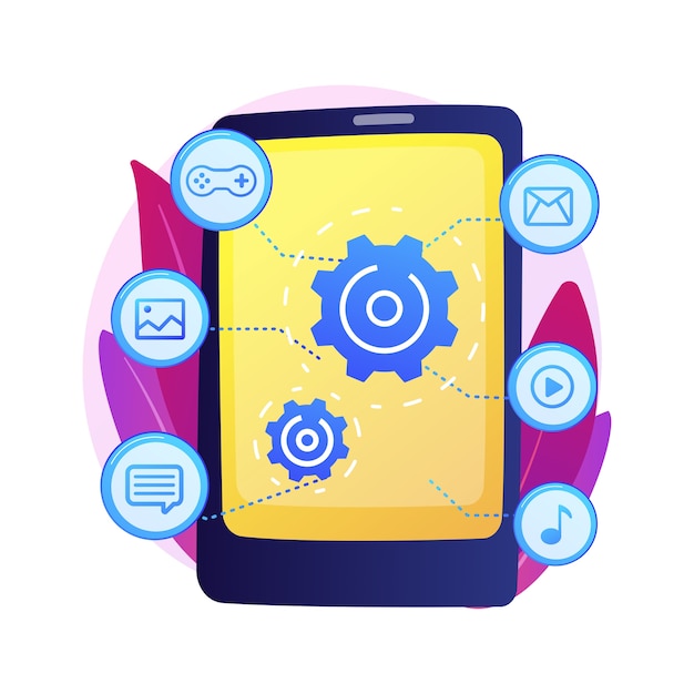 Free Vector software development. app optimization, programming. mobile content concept.