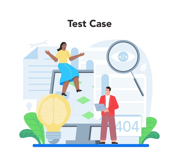 Free Vector software testing concept application or website code test process it specialist searching for bugs idea of computer technology digital analysis vector illustration in cartoon style