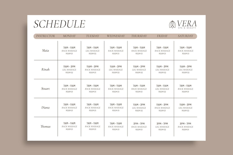Free Vector spa schedule template design