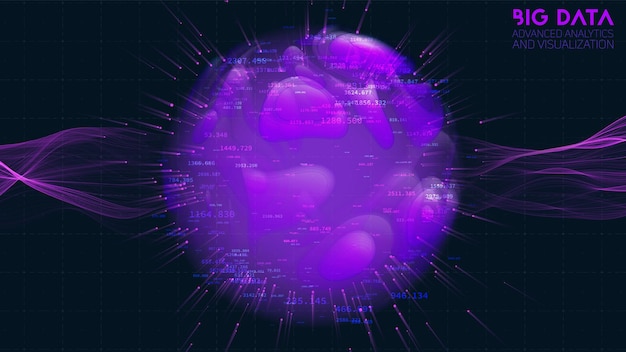 Free Vector spherical data cloud visualization 3d big data scientific processing futuristic hud or ui mainframe screen technological data clusters analysis intricate information connections