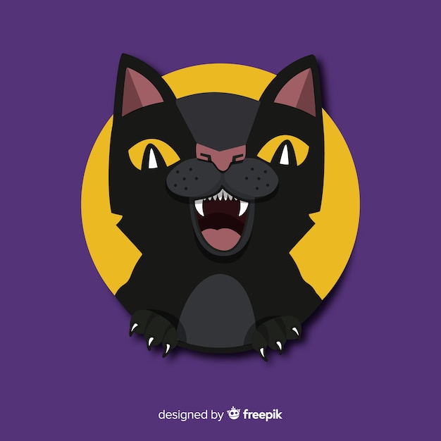 Free Vector spooky halloween cat with flat design
