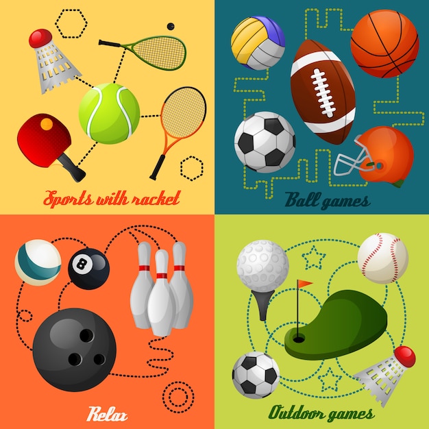 Free Vector sports 4 flat icons composition