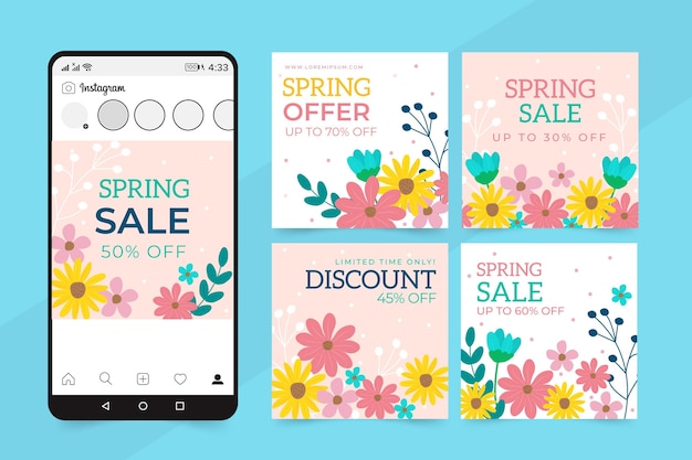Free Vector spring sale instagram posts