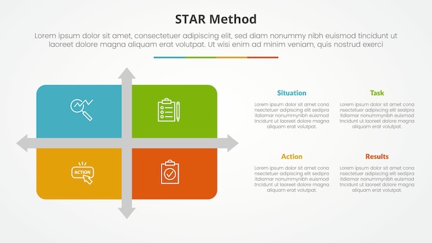 Free Vector star method infographic concept for slide presentation with matrix structure with arrow shape divider with 4 point list with flat style