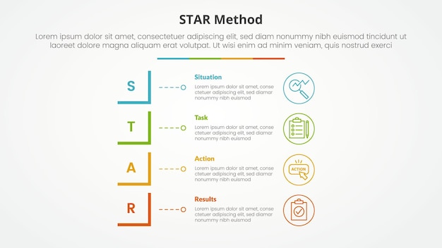 Free Vector star method infographic concept for slide presentation with modified square shape vertical stack with 4 point list with flat style
