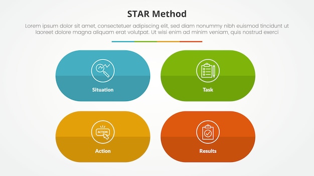 Free Vector star method infographic concept for slide presentation with round capsule shape with matrix structure with 4 point list with flat style