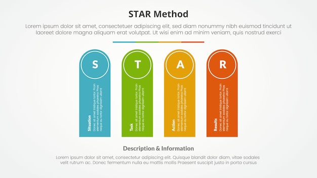 Free Vector star method infographic concept for slide presentation with round rectangle shape vertical with 4 point list with flat style