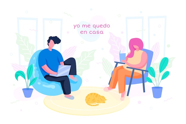 Free Vector stay at home concept indoors activities