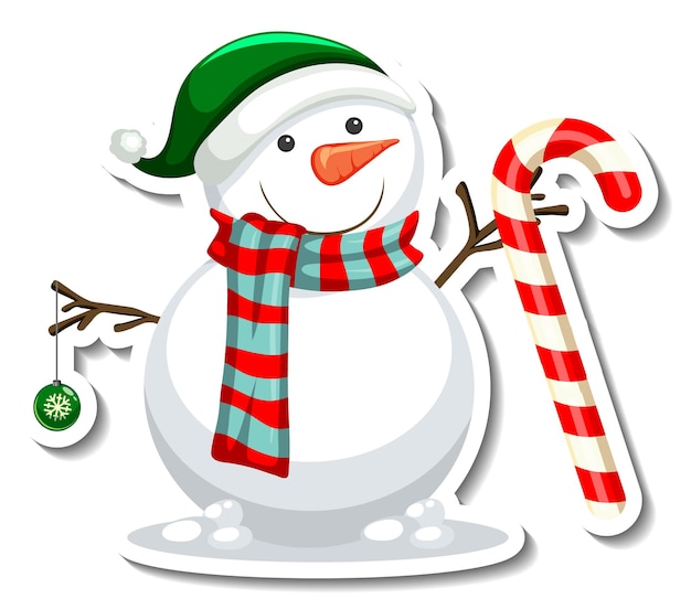 Free Vector sticker template with snowman cartoon character isolated