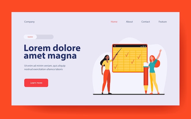 Free Vector student and teacher at class landing page in flat style