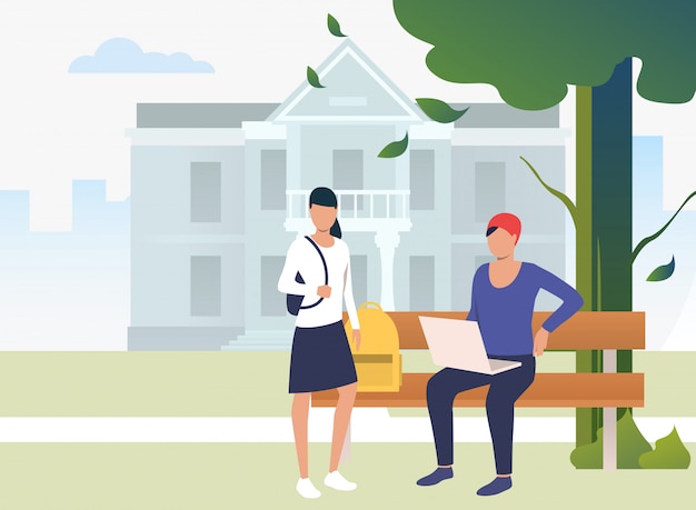 Free Vector students studying and chatting in campus park