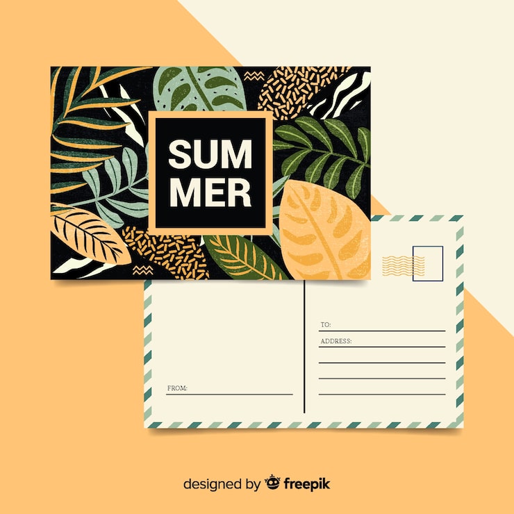 Free Vector summer holiday leaves postcard