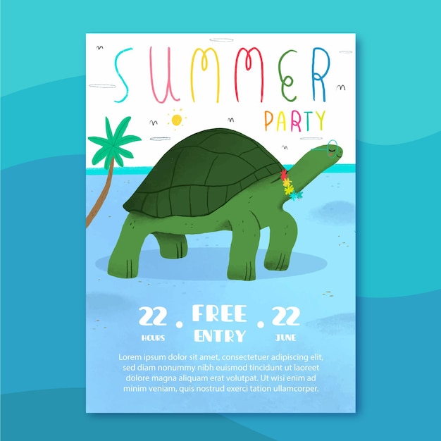 Free Vector summer party poster with turtle