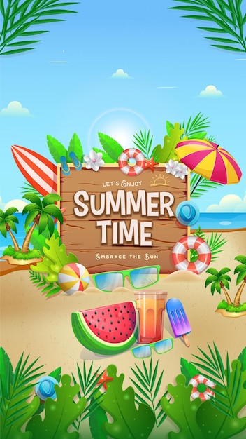 Free Vector summer time instagram story illustration with tropical beach