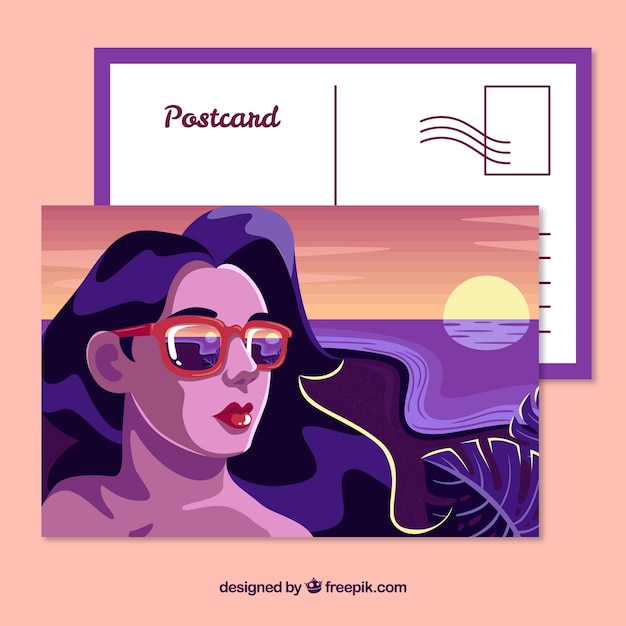 Free Vector summer travel postcard with flat design