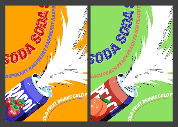 Free Vector sweet soda cold fruit drinks posters