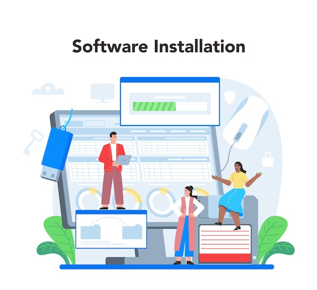 Free Vector system administrator technical work with server software installation configuration of computer systems and networks flat vector illustration