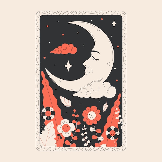 Free Vector tarot card boho design with moon