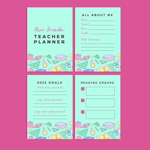 Free Vector teacher planner template design