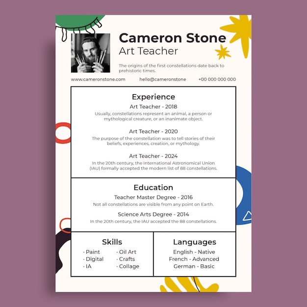 Free Vector teacher resume template design