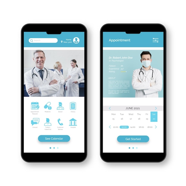 Free Vector team of doctors medical booking app