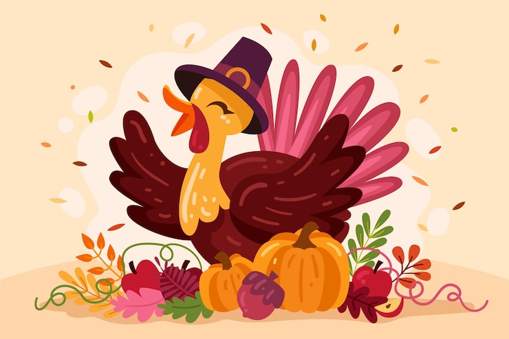 Free Vector thanksgiving background with happy turkey