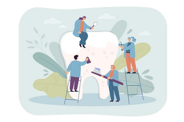 Free Vector tiny dentists taking care about huge tooth