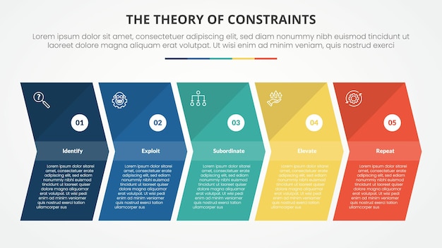 Free Vector toc theory of constraints infographic concept for slide presentation with arrow shape right direction with 4 point list with flat style