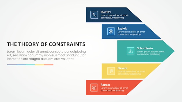 Free Vector toc theory of constraints infographic concept for slide presentation with big arrow shape right direction with 4 point list with flat style