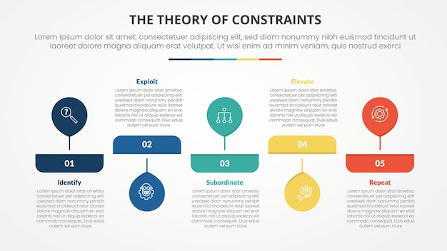 Free Vector toc theory of constraints infographic concept for slide presentation with big balloon horizontal up and down with 4 point list with flat style