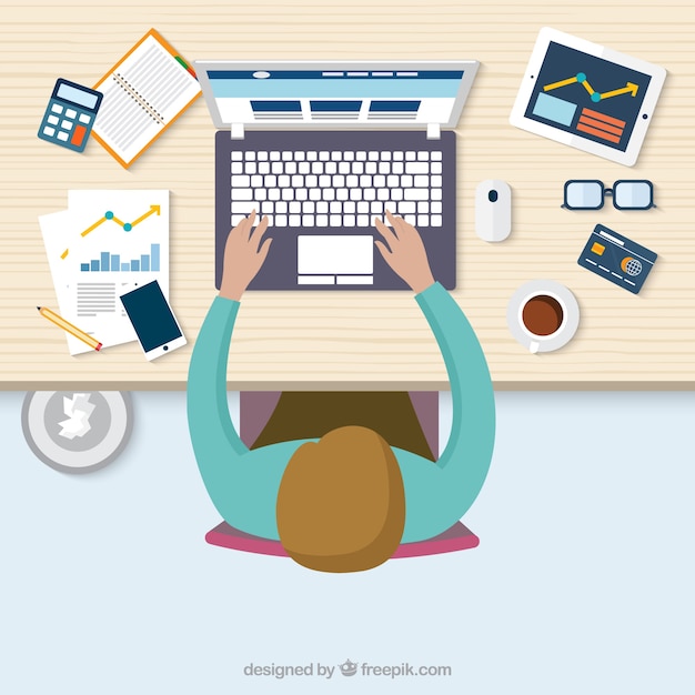 Free Vector top view of a man working on his computer